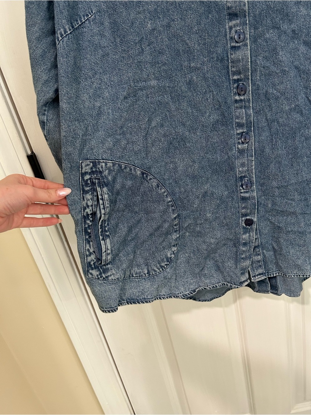 Joan Rivers Washed Denim Button-Front Shacket - Blue - Picture 3 of 6